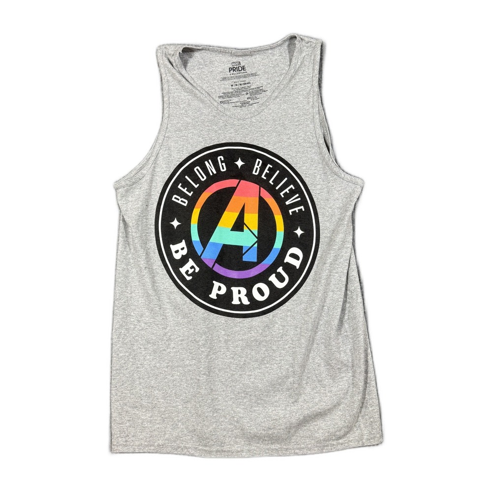 Marvel Pride Collection Avengers Rainbow Logo Tank Top Gray Medium NWOT